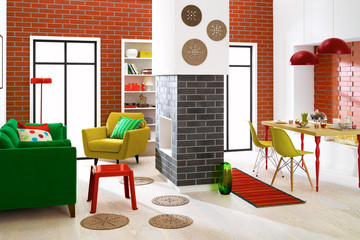 Obývací pokoj: Klinker s lidovým akcentem